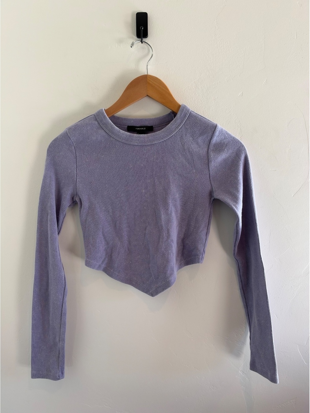 Forever 21 Purple Ribbed Long Sleeve Asymmetrical Crop Top Size Small